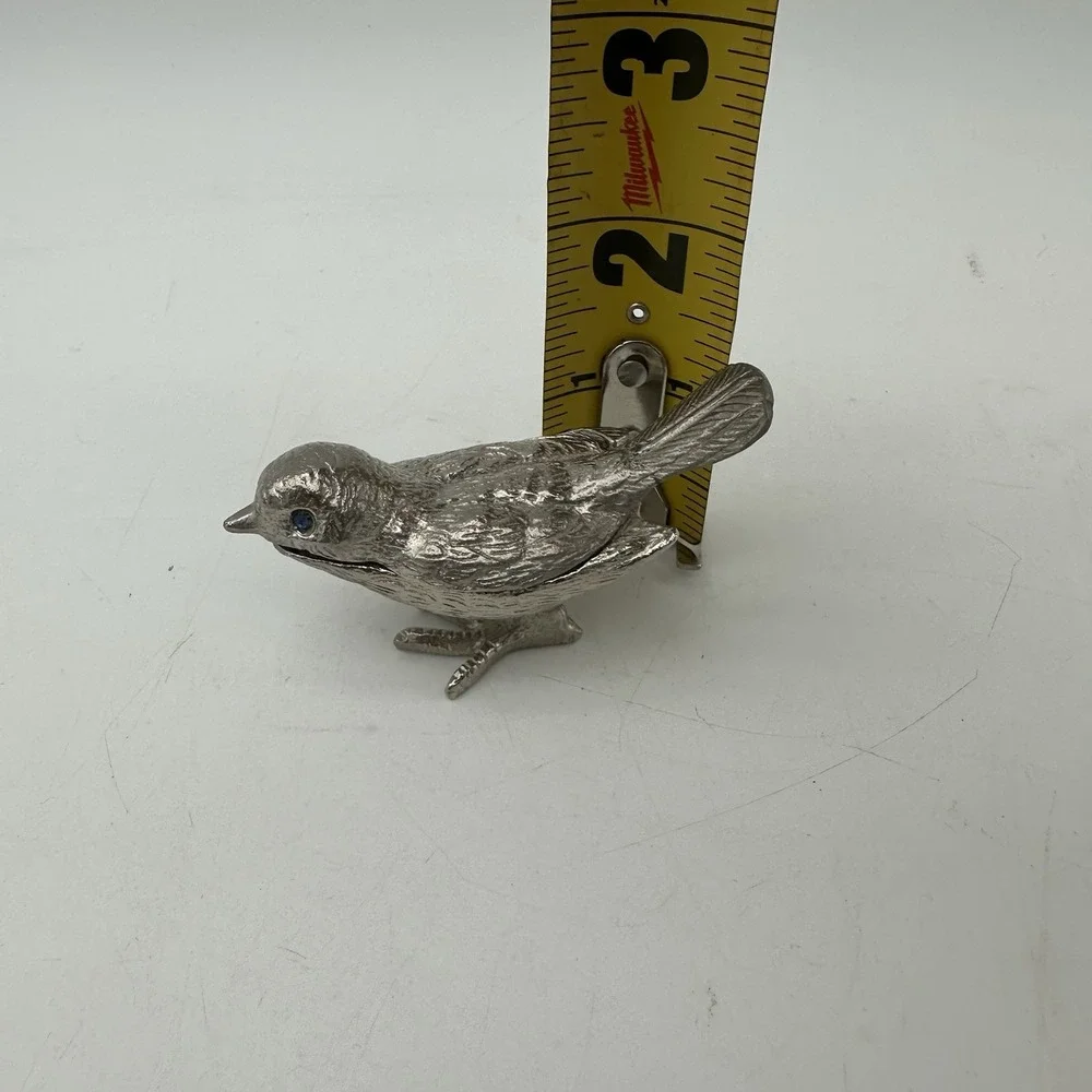 Vintage‎ FLORENZA Silver Cast Metal Green Rhinestone Eyed Bird Trinket Box 3